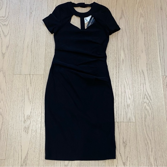 NEW Cutout Dress, Midi, Black, Ruched, Stretch, Bodycon, Women's (US S) - Picture 7 of 12